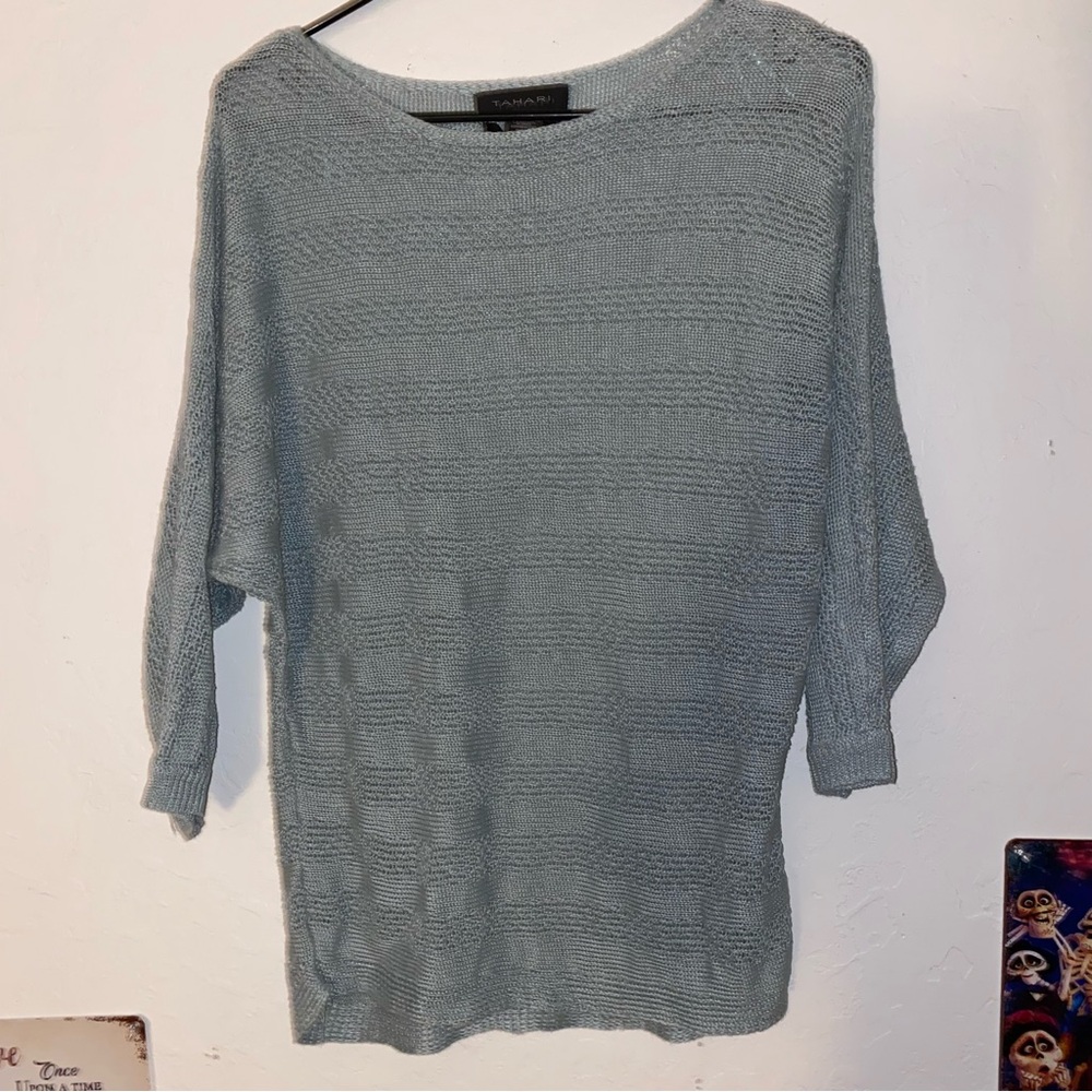 Tahari Light Gray Crew Neck Sweater